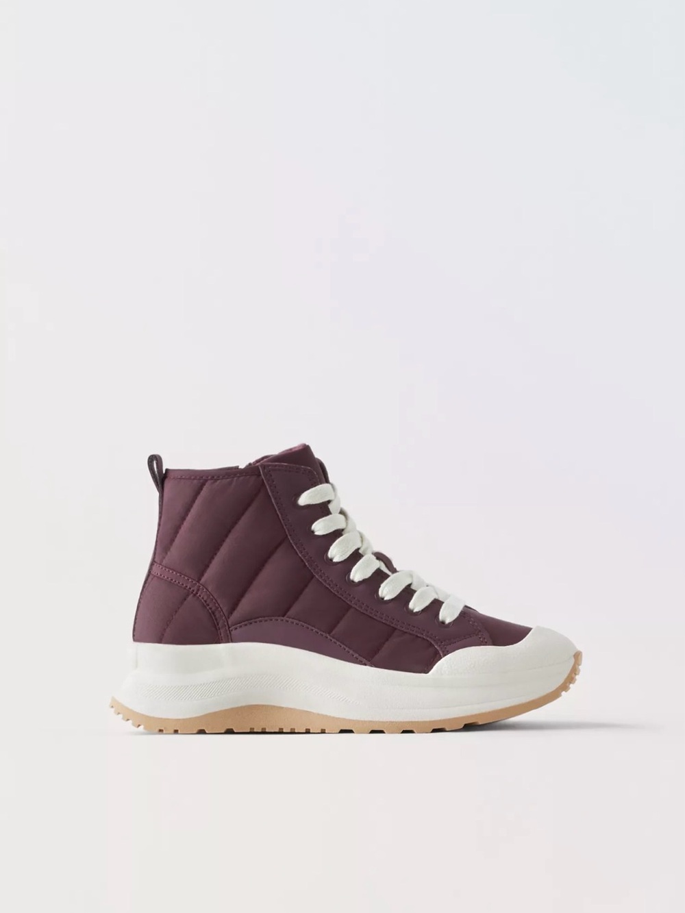 Zara Quilted High-Top Kids Sneaker in Plum with White Accents